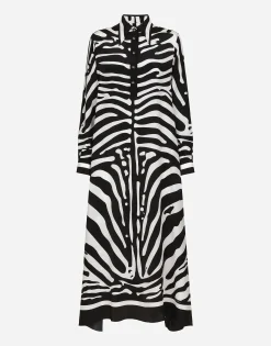 Zebra-print crepe de chine caftan