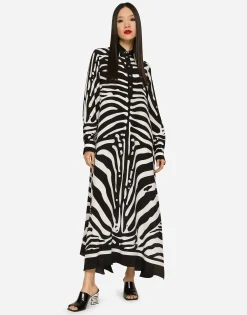 Zebra-print crepe de chine caftan