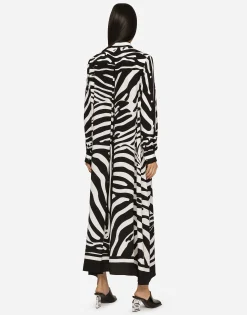 Zebra-print crepe de chine caftan