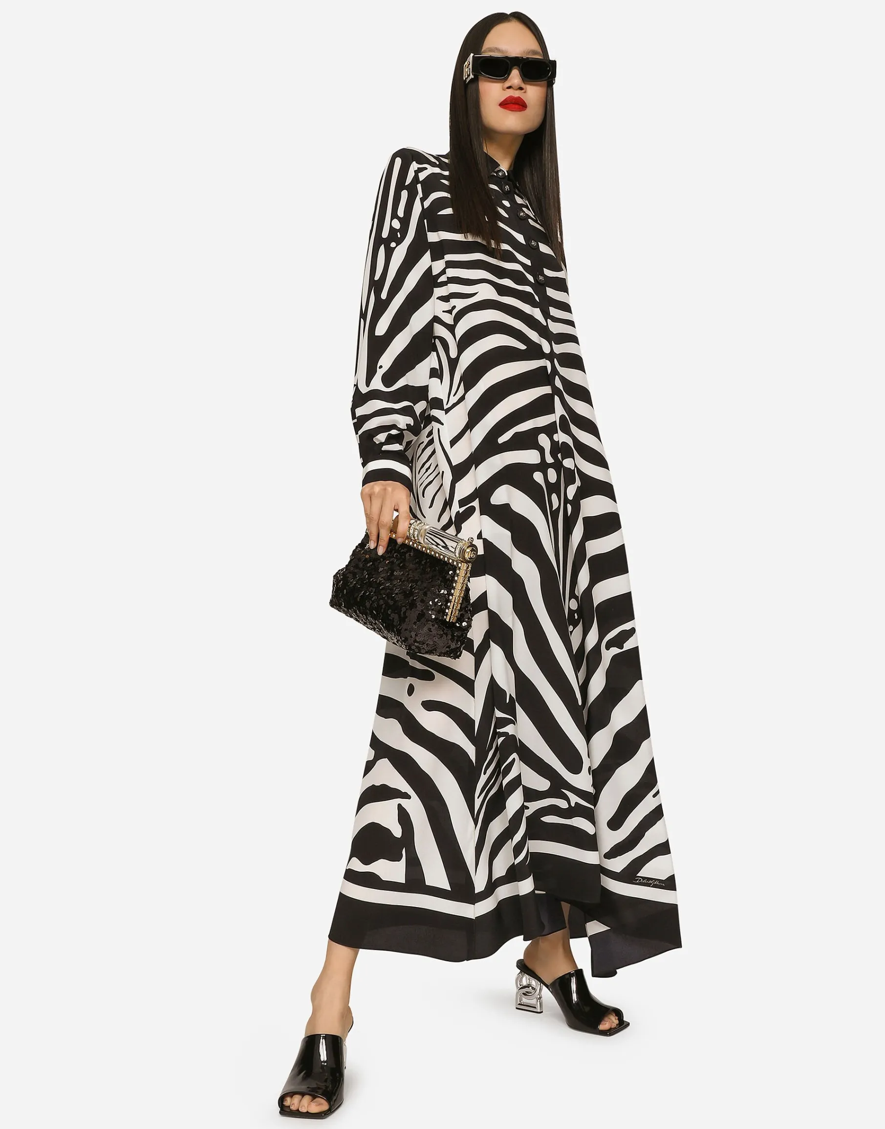 Zebra-print crepe de chine caftan