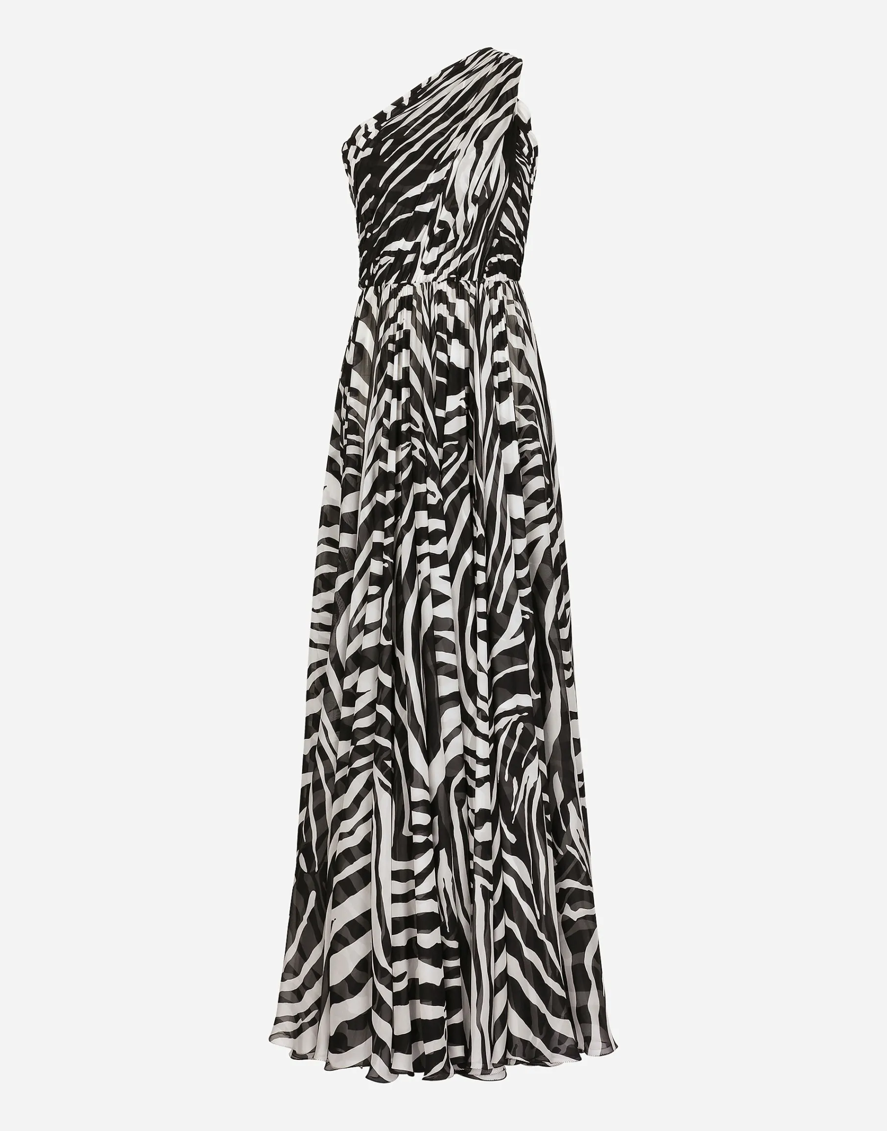 Zebra-print one-shoulder chiffon dress
