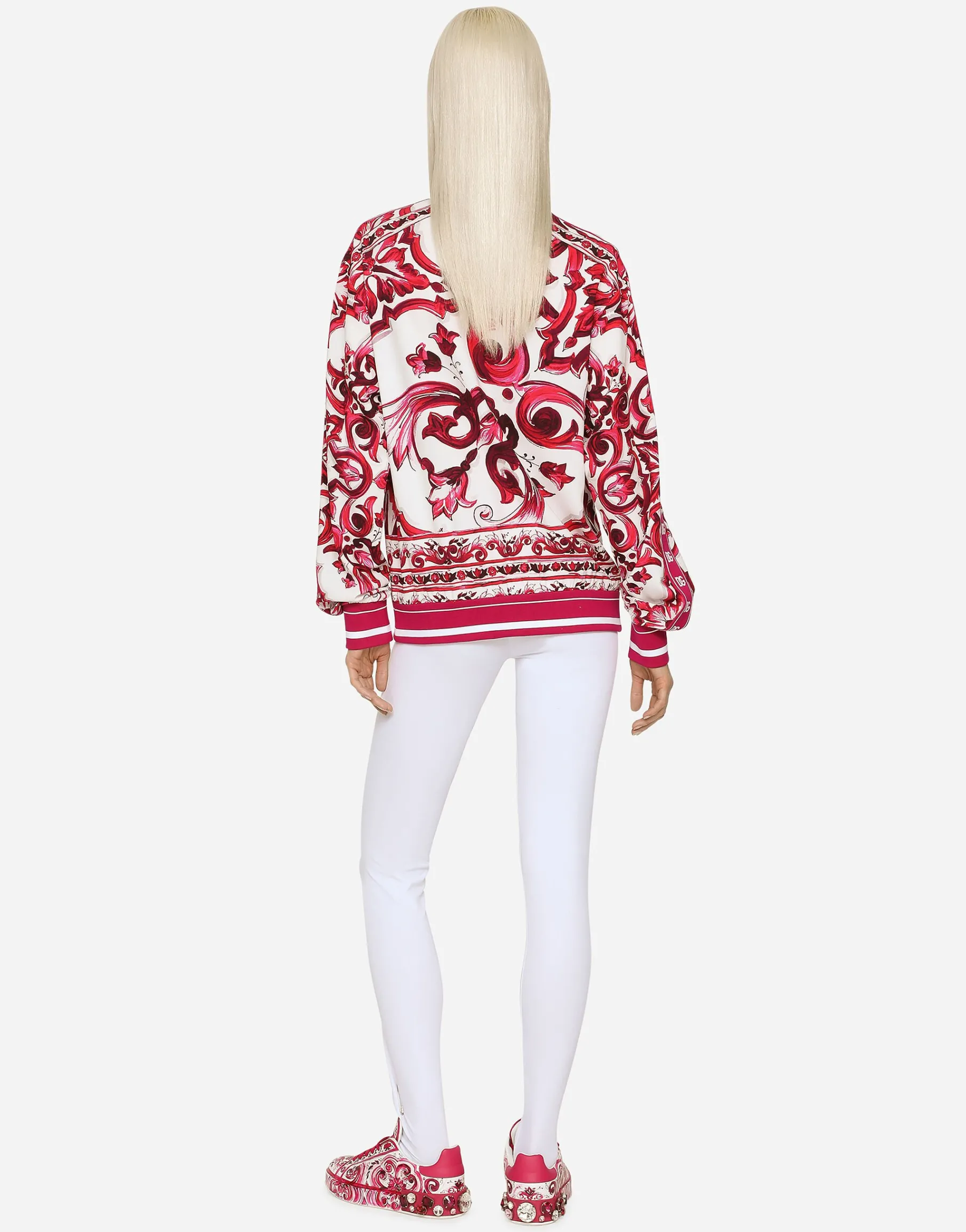 Zip-up cady sweatshirt with Majolica print