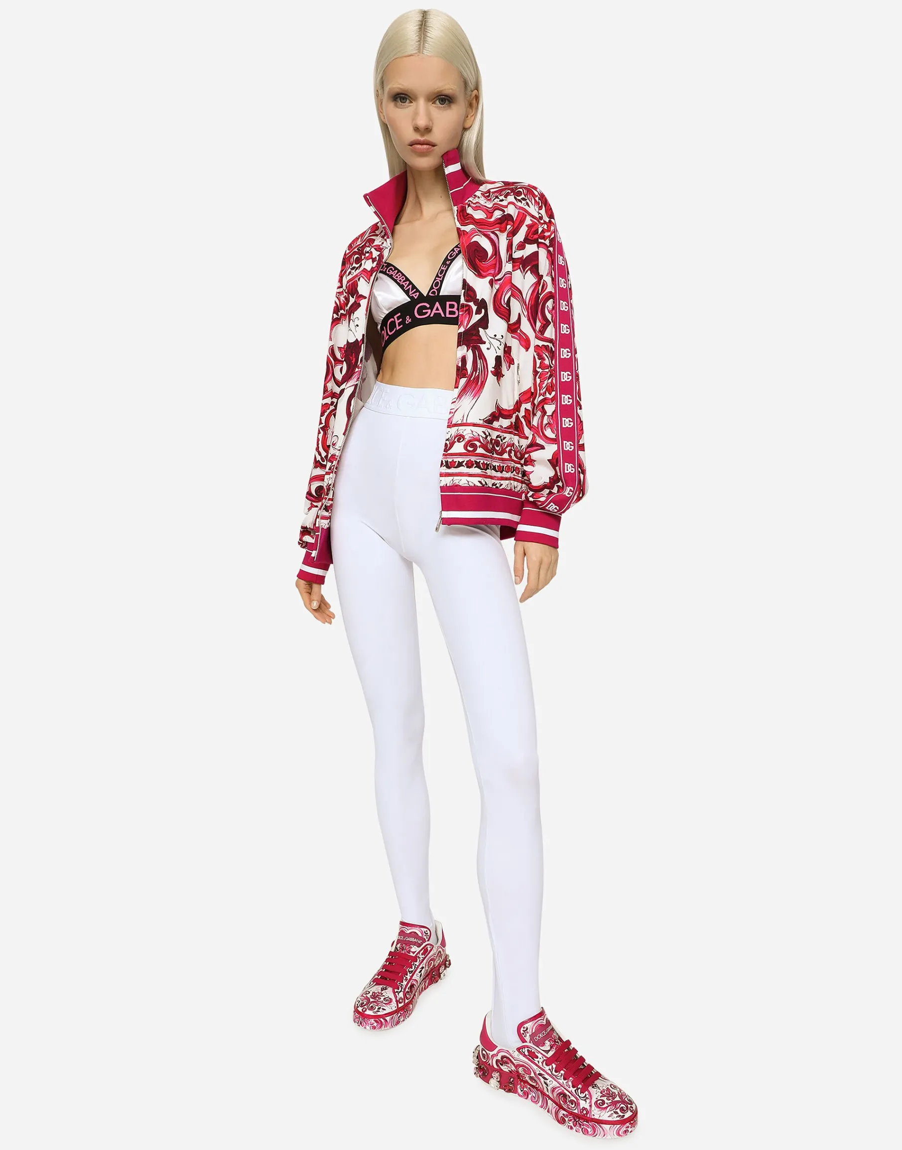 Zip-up cady sweatshirt with Majolica print