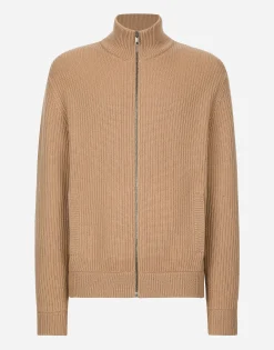 Zip-up cashmere sweatshirt with high neck