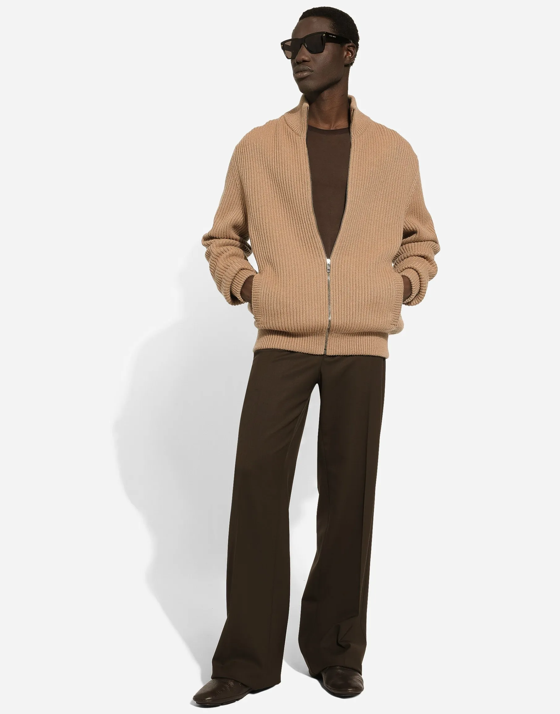 Zip-up cashmere sweatshirt with high neck