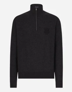 Zip-up cashmere turtle-neck sweater