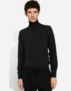 Zip-up cashmere turtle-neck sweater