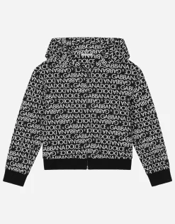 Zip-up hoodie with all-over logo print