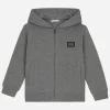 Zip-up hoodie with logo tag