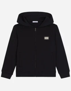 Zip-up hoodie with logo tag