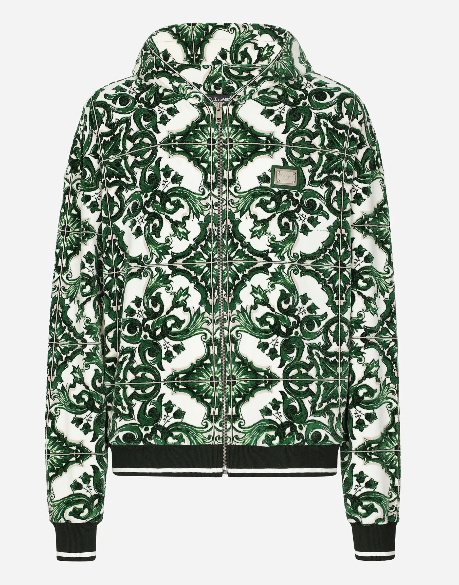 Zip-up hoodie with majolica print