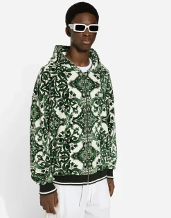 Zip-up hoodie with majolica print