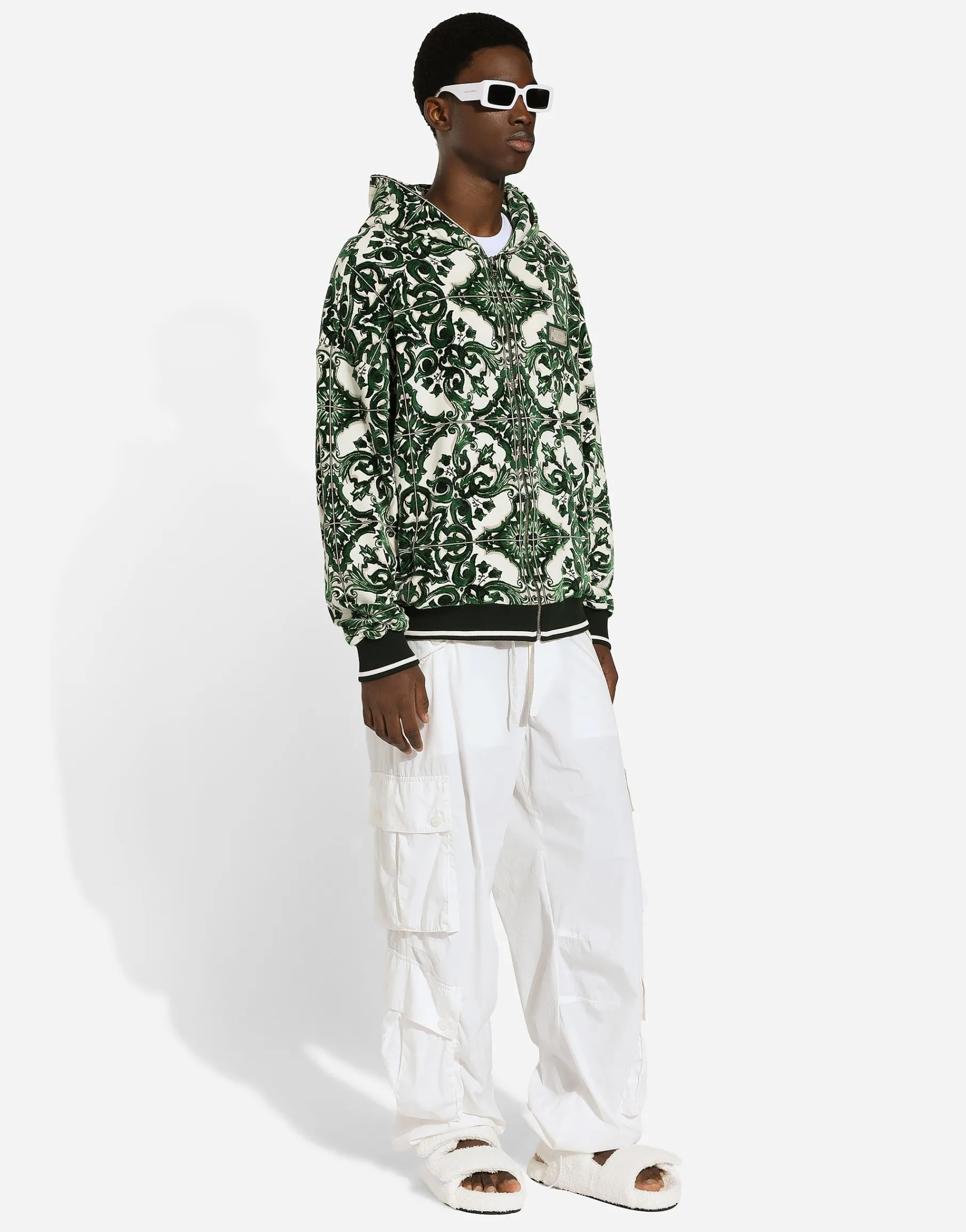 Zip-up hoodie with majolica print