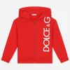 Zip-up jersey hoodie with logo print