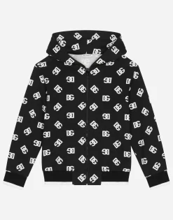 Zip-up jersey hoodie with DG logo print