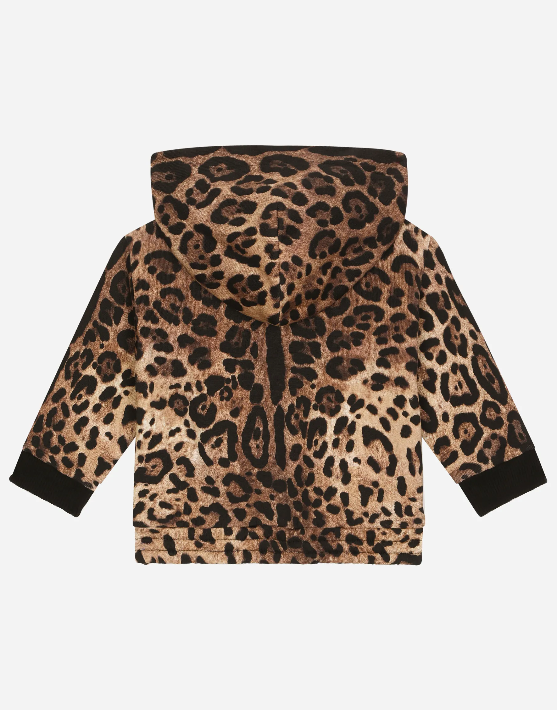 Zip-up jersey hoodie with leopard print