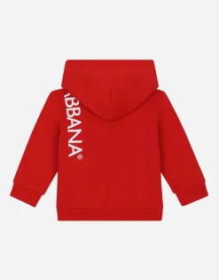 Zip-up jersey hoodie with logo print