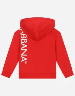 Zip-up jersey hoodie with logo print