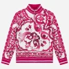 Zip-up jersey sweatshirt with majolica print