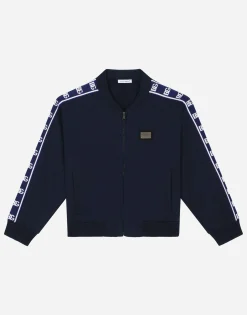 Zip-up jersey sweatshirt with logo side bands
