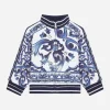 Zip-up jersey sweatshirt with majolica print