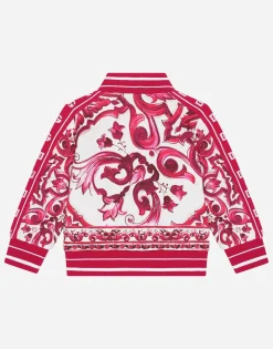 Zip-up jersey sweatshirt with majolica print