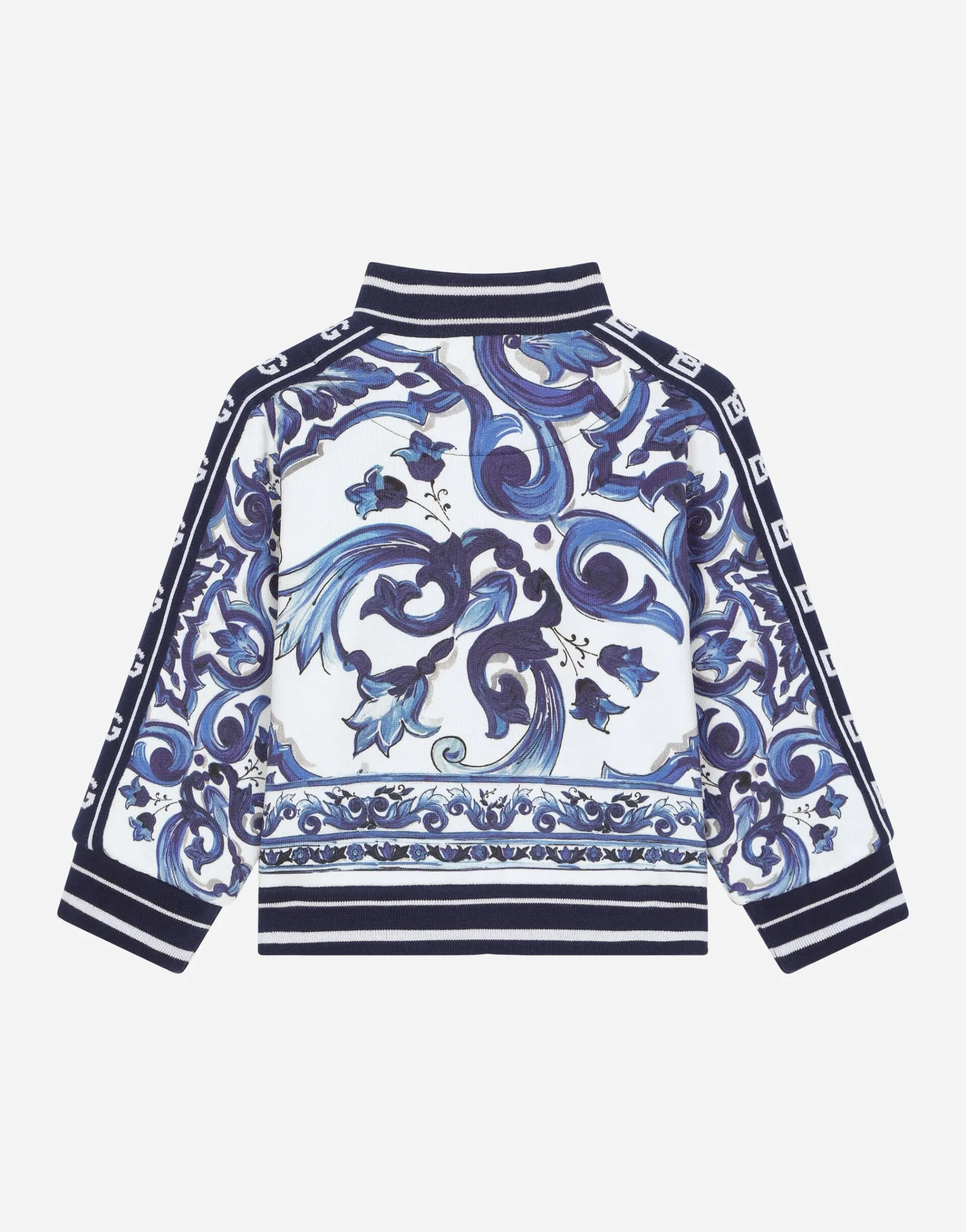 Zip-up jersey sweatshirt with majolica print