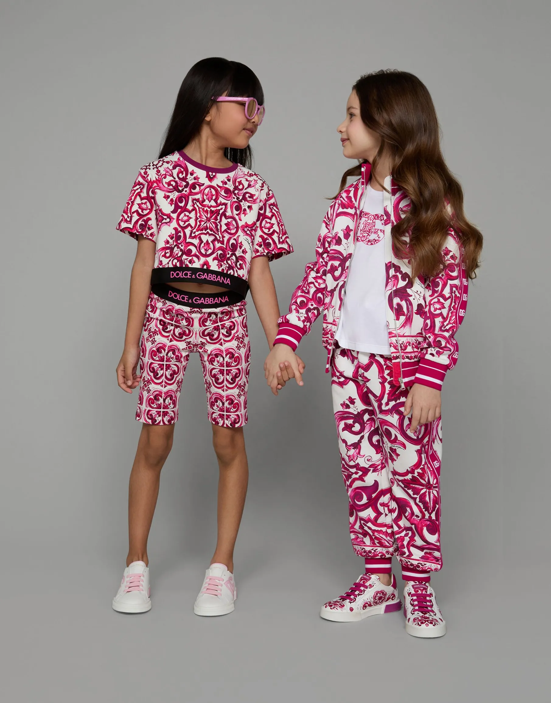Zip-up jersey sweatshirt with majolica print