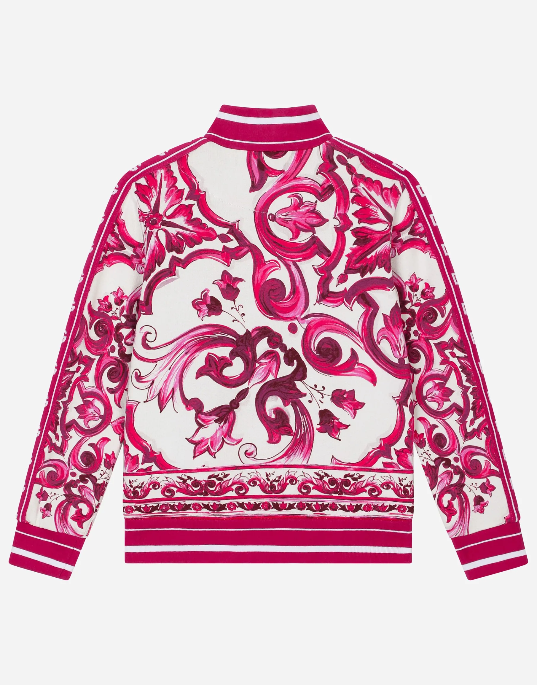 Zip-up jersey sweatshirt with majolica print