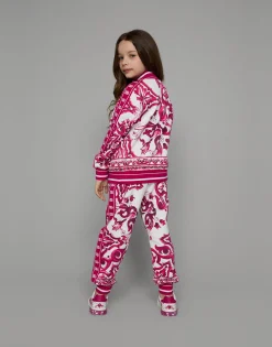 Zip-up jersey sweatshirt with majolica print