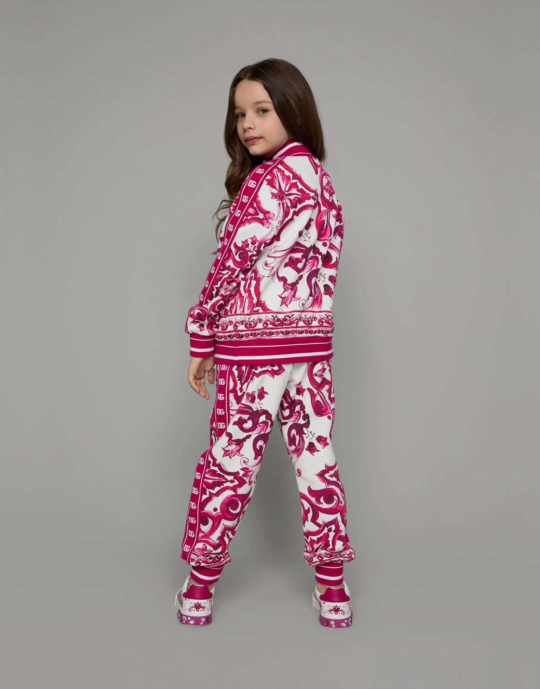 Zip-up jersey sweatshirt with majolica print