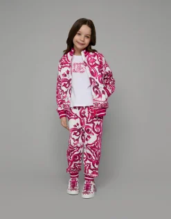 Zip-up jersey sweatshirt with majolica print