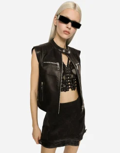 Zip-up leather vest