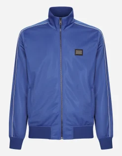 Zip-up triacetate sweatshirt with tag and bands