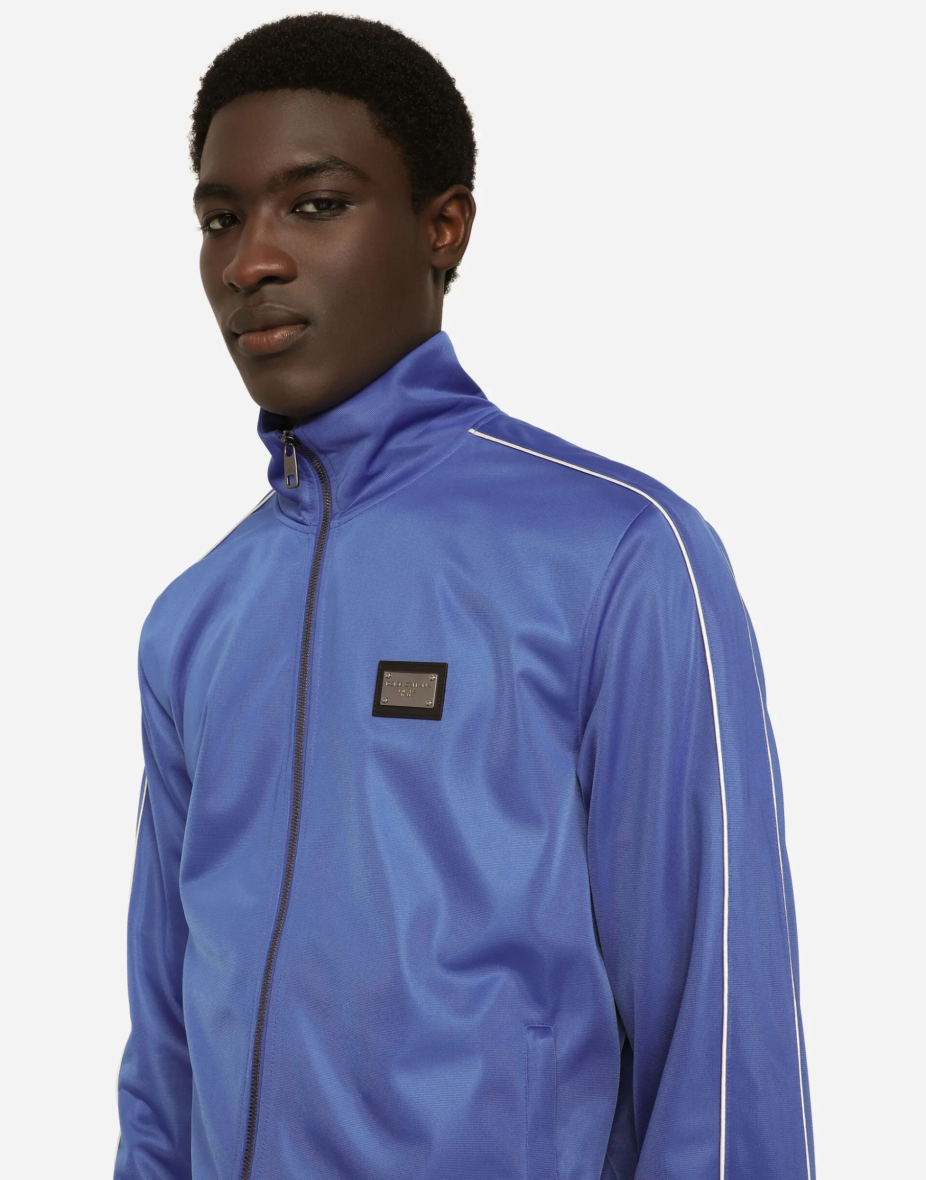 Zip-up triacetate sweatshirt with tag and bands